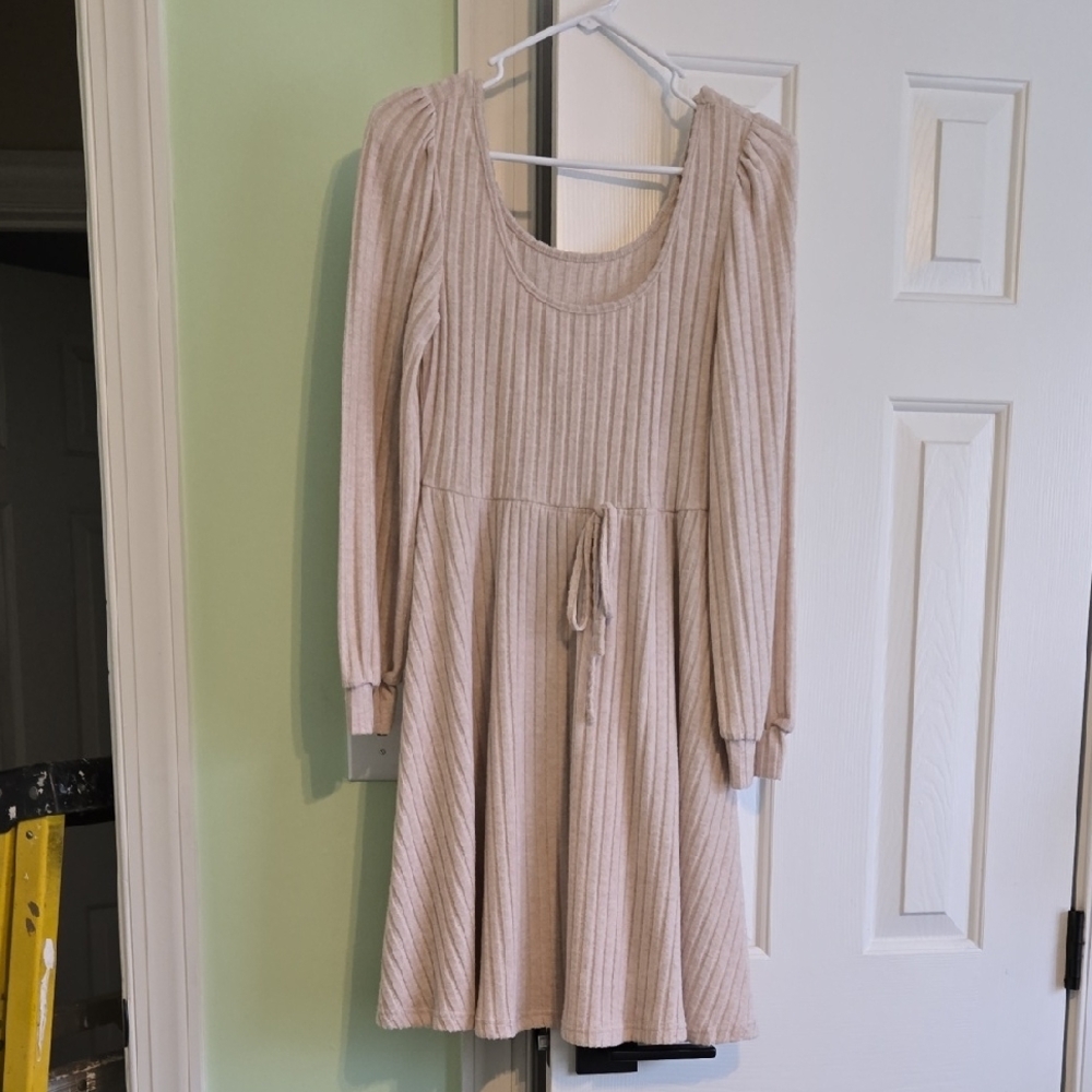 SHEIN Cream A-Line Dress with Bishop Sleeves